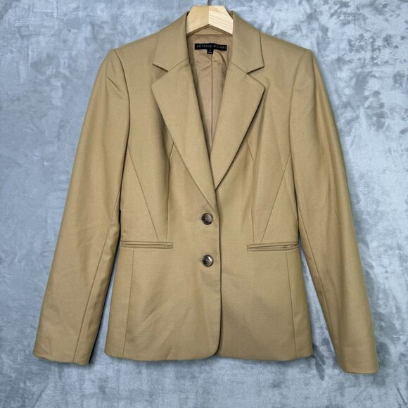 Antonio Melani Blazer Womens 2 Tan 2 Button Lined Pockets Stretch Career - Picture 2 of 10